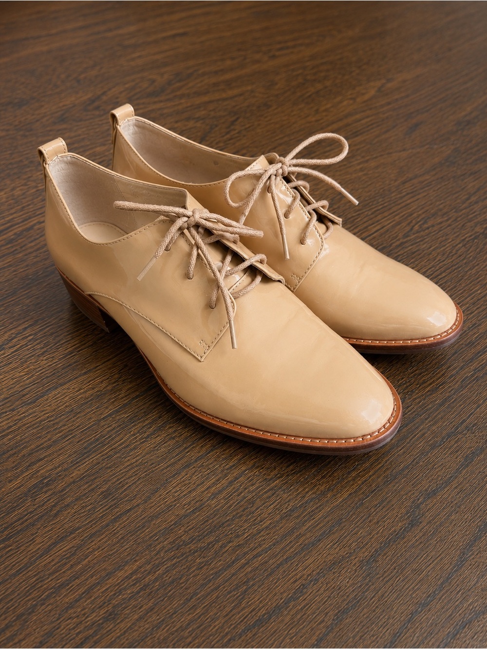 Louise et Cie Oxford Patent Leather Block Heels Tan\Nude EUC Size 8.5